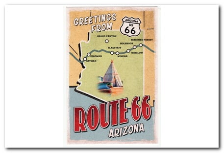 Address side of Postcard, from Collection of Historic Route 66, Postcard collection artwork created by Christopher Arndt